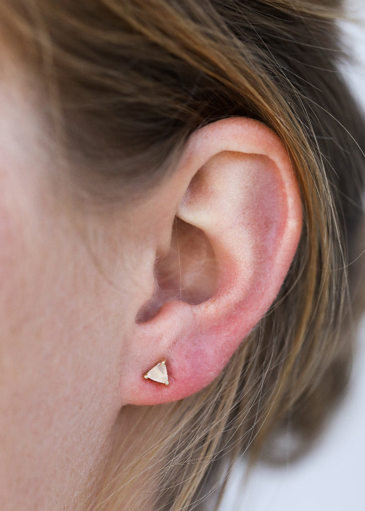 Mini Energy Gemstone Triangular Stud Earrings in Rose Quartz