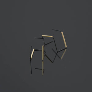 Maze Geometric Post-Back Hoop Earrings - Black/Gold