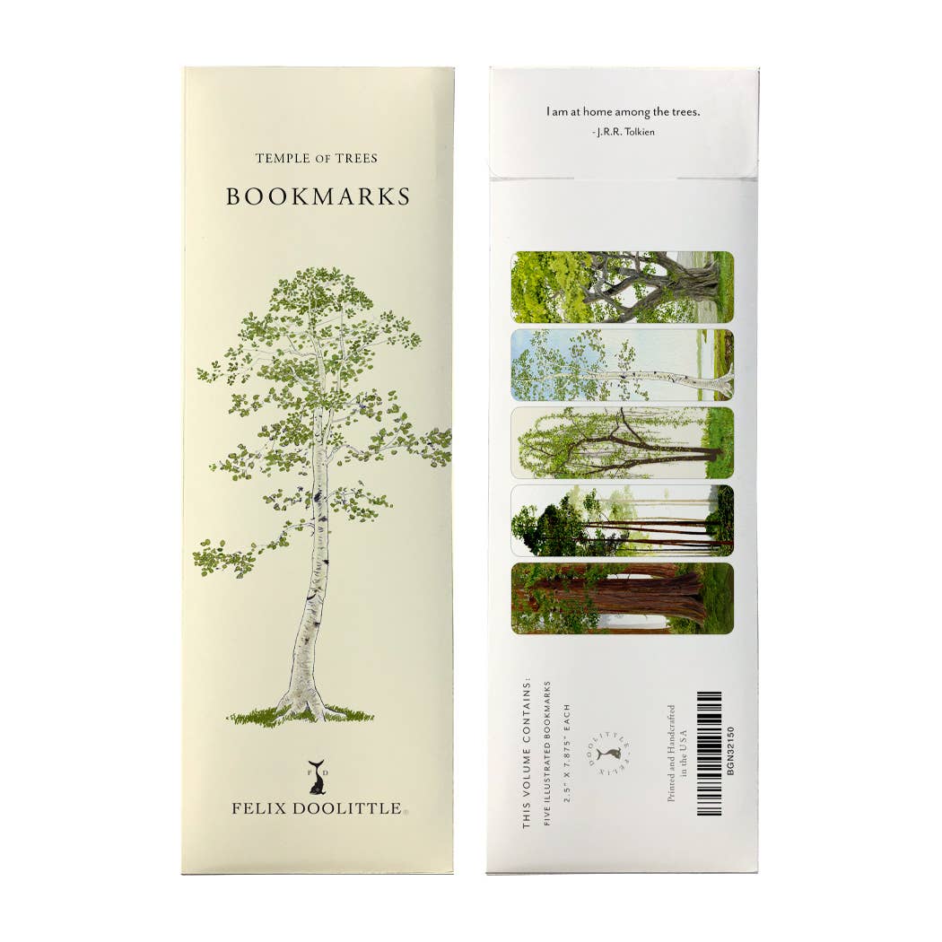 Watercolor Nature-Inspired Illustrations Bookmarks Set of 5 - Temple of Trees Packaged Front and Back