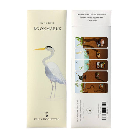 Watercolor Nature-Inspired Illustrations Bookmarks Set of 5 - By The Pond Packaged Front and Back