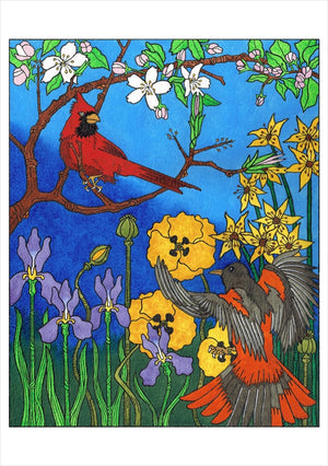 CJ Hurley: Birds Boxed Notecard Assortment Interior Style 4 - Cardinal and Oriole, 2020