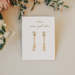 Baguette Drop Dainty Dangle 18K Gold Earrings