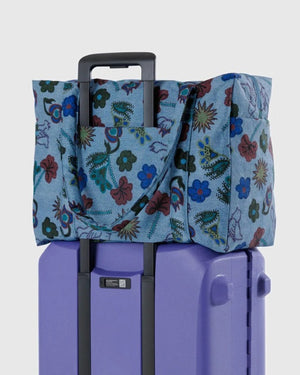 Cloud Carry-On - Digital Denim Birds In Use On Suitcase