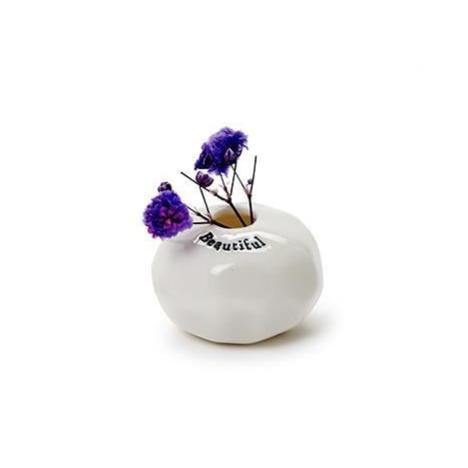 Porcelain Typewriter Font Bud Vase & Dried Flowers Beautiful
