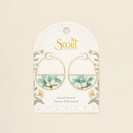 Pressed Flower Hoop Earrings - Gold - Blue Baby's Breath
