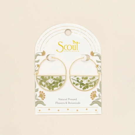 Pressed Flower Hoop Earrings - Gold - Green Peppergrass
