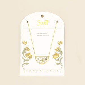 Pressed Flower Necklace - Gold - White Lace