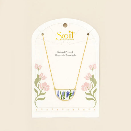 Pressed Flower Necklace - Gold - Purple Cornflower