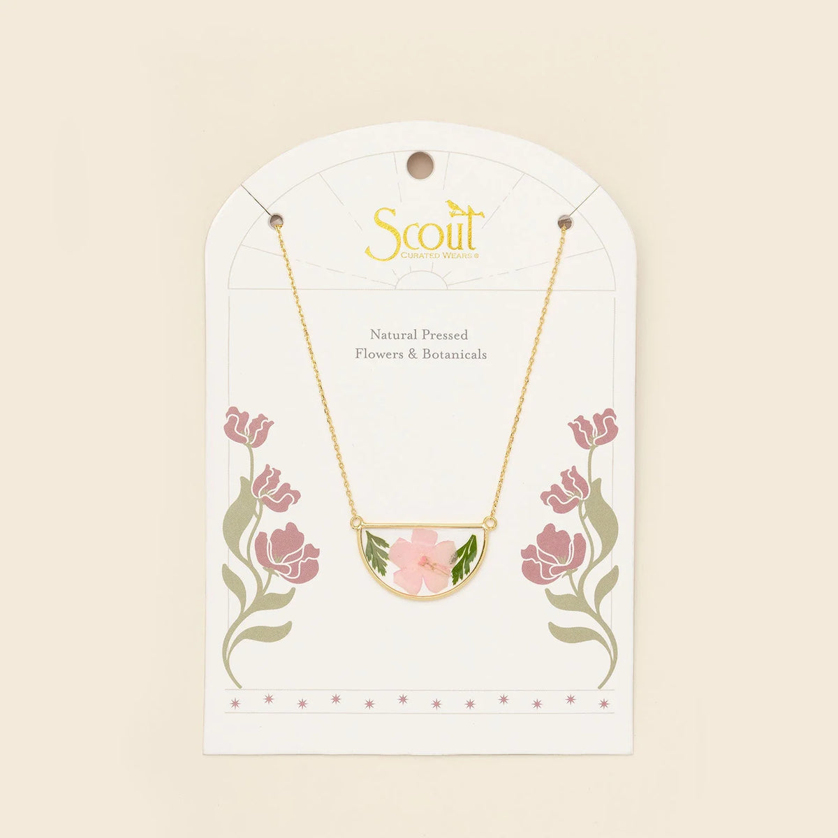 Pressed Flower Necklace - Gold - Pink Cherry Blossom