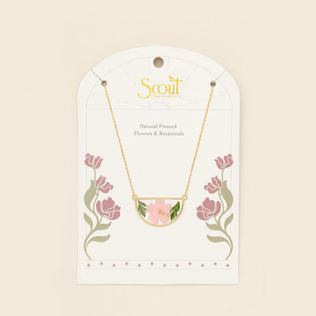 Pressed Flower Necklace - Gold - Pink Cherry Blossom