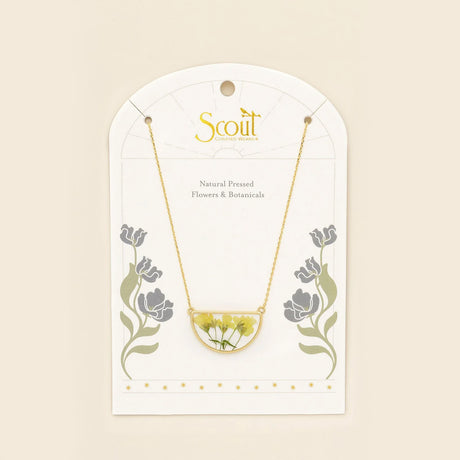 Pressed Flower Necklace - Gold - Yellow Baby's Breath