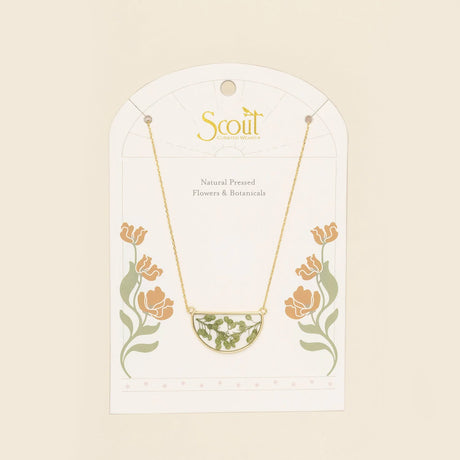 Pressed Flower Necklace - Gold - Green Peppergrass