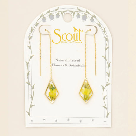 Pressed Flower Threader Earrings - Gold - Yellow Baby's Breath