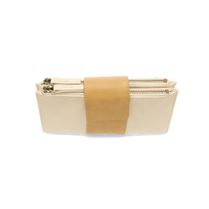 Colorblock Vegan Leather Cami Crossbody White/Tan Top Zipper View