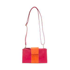 Colorblock Vegan Leather Cami Crossbody Adjustable Crossbody Strap Fuchsia/Orange