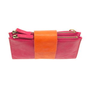 Colorblock Vegan Leather Cami Crossbody Fuchsia/Orange Top Zipper View