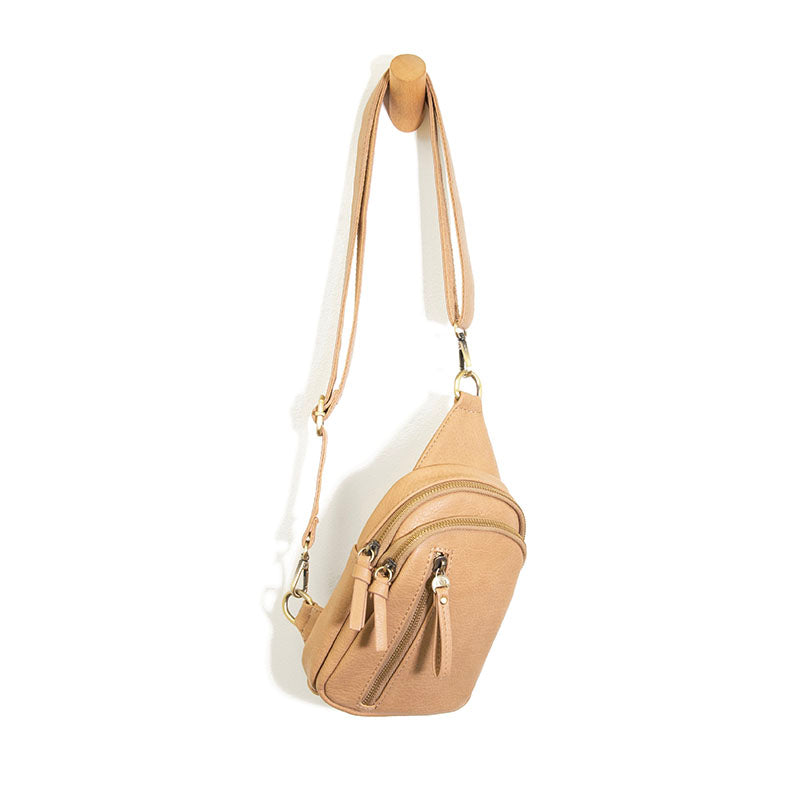 Vegan Leather Skyler Sling Bag - Camel