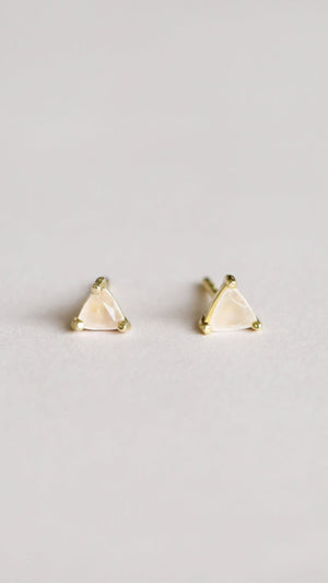 Mini Energy Gemstone Triangular Stud Earrings in Rose Quartz