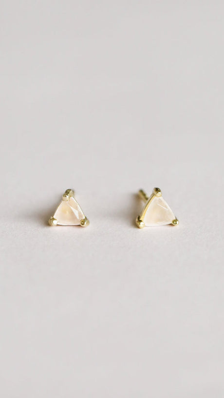 Mini Energy Gemstone Triangular Stud Earrings in Rose Quartz
