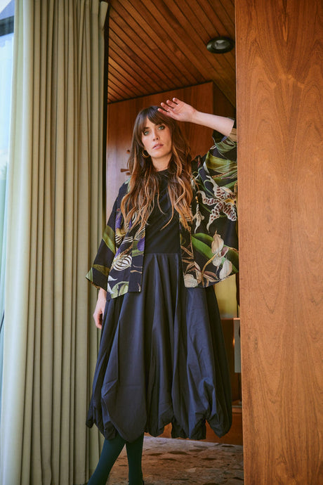 Orchid Black Crepe Kimono