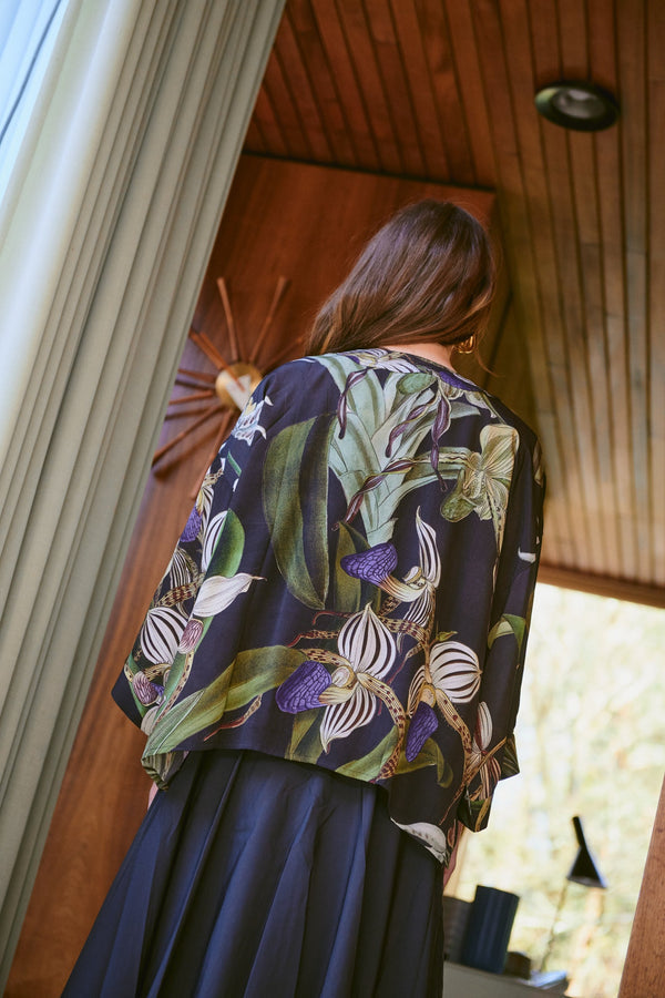 Orchid Black Crepe Kimono