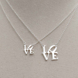 Polished Sterling Silver LOVE Necklace Size Comparison Small and Large
