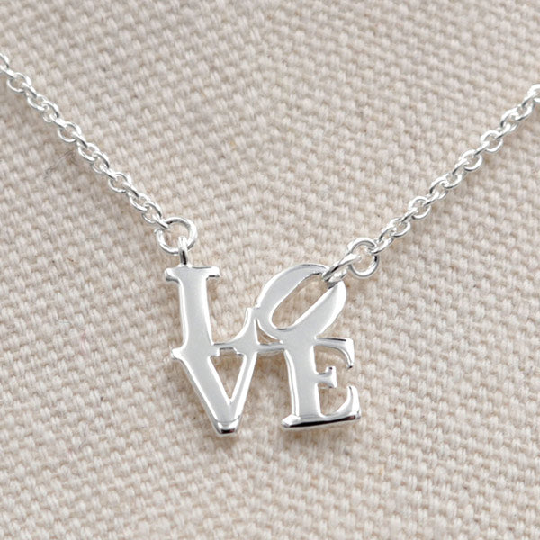 Polished Sterling Silver LOVE Necklace Small Pendant