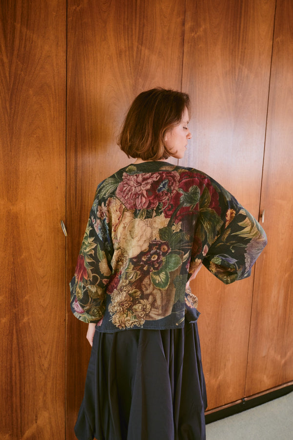 Primula Black Wool Kimono
