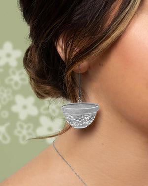 Retro Pyrex Mixing Bowl Earrings - Silver