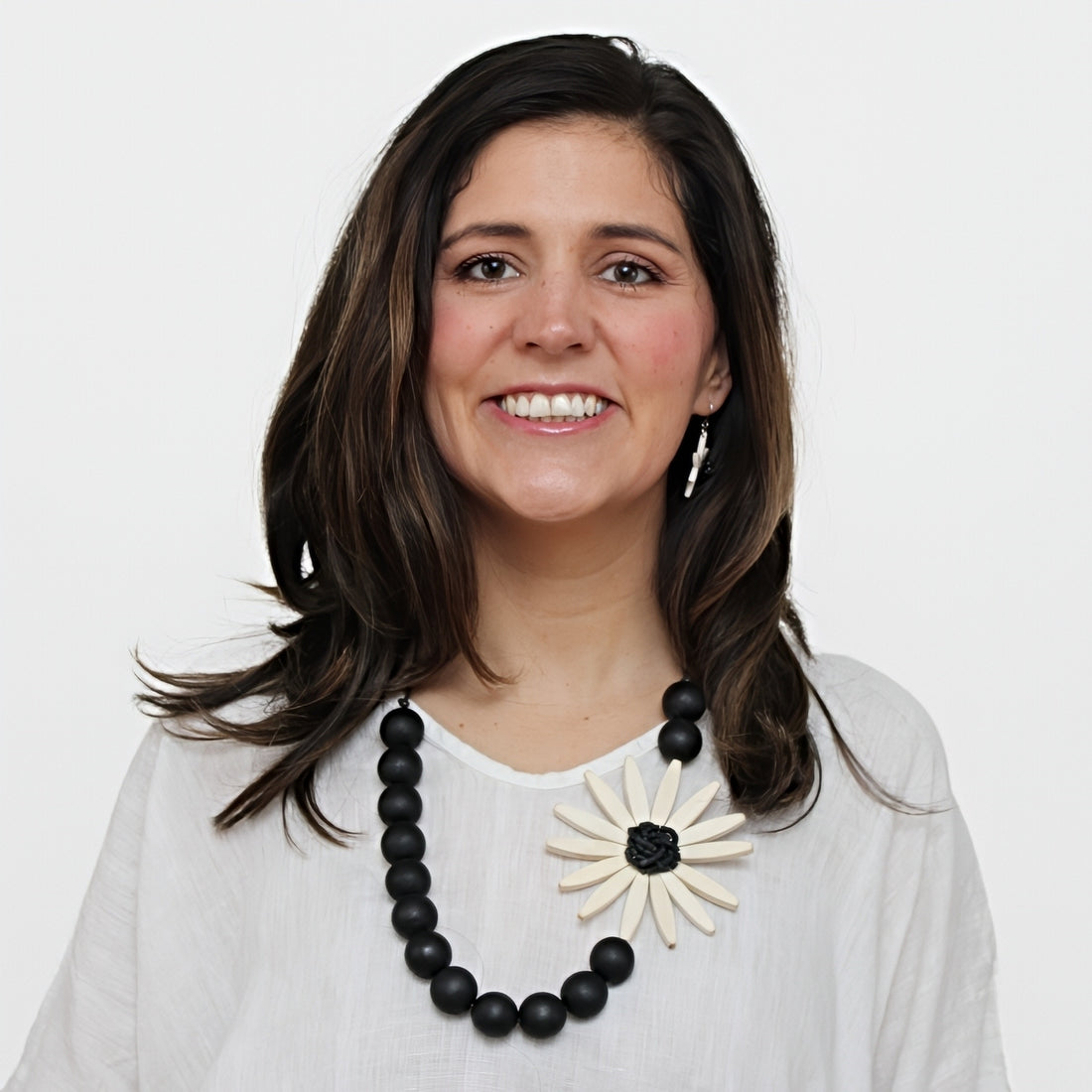 Black & White Wooden Flower Statement Necklace