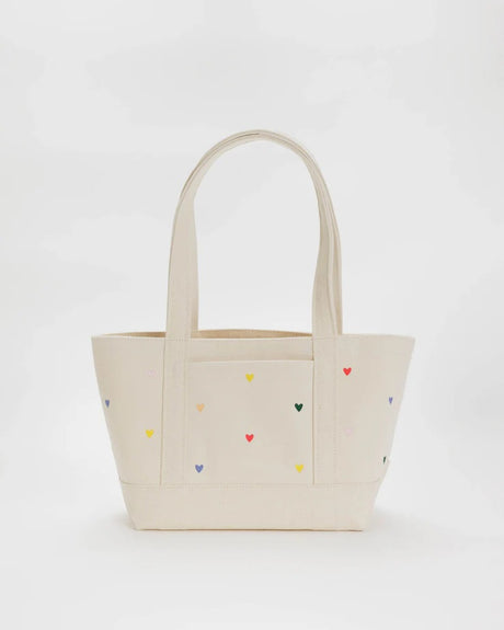 Small Heavyweight Canvas Boat Tote - Embroidered Hearts