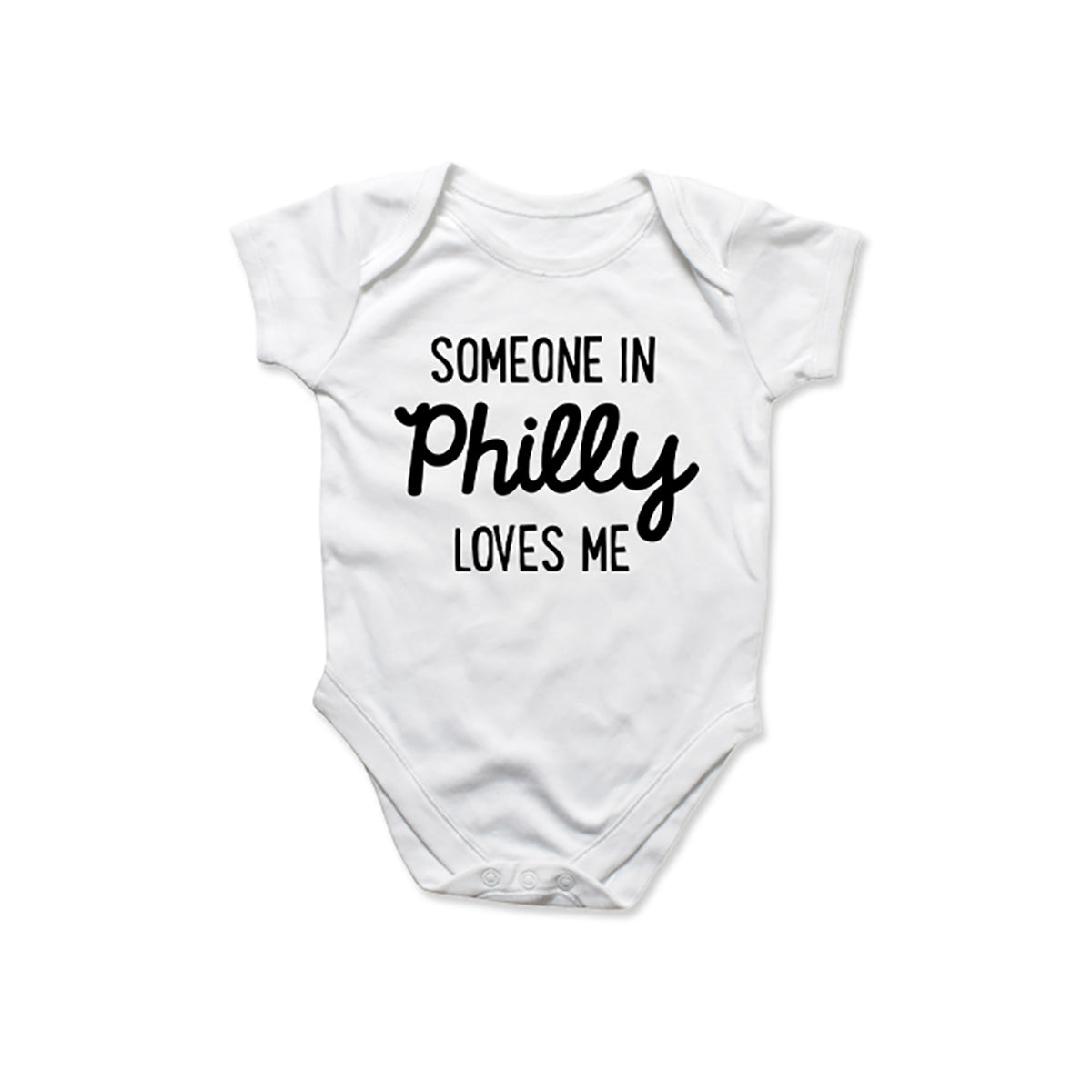 Someone in Philly Loves Me Text on a white Cotton Baby Onesie