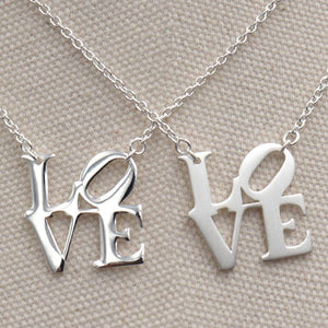 Sterling Silver LOVE Necklace Large Pendant Finish Comparison Brushed and Polished
