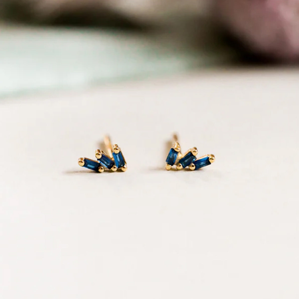 Tiny Climber Offset Trio Stack Stud Earrings - Sapphire