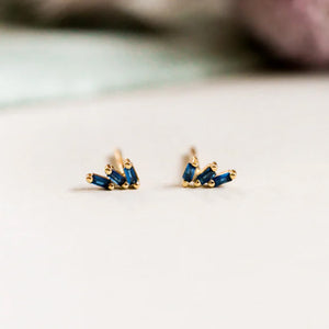 Tiny Climber Offset Trio Stack Stud Earrings - Sapphire