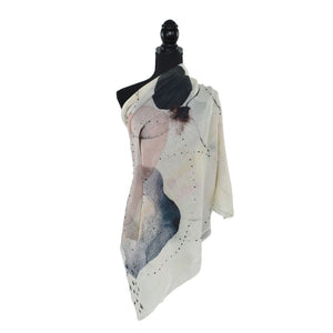 Whimsical Embroidered Lightweight Wool Scarf - Pink Modeled 2