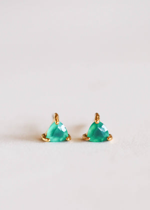 Mini Energy Gemstone Triangular Stud Earrings in Green Onyx