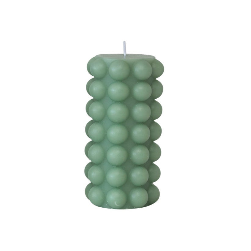 Unscented Hobnail Pillar Candle 6"H in Mint Green