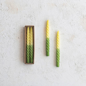 Unscented Twisted Taper Candles Set of 2 - Yellow Green Ombre