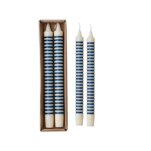 Unscented Striped Taper Candles in Box, Blue, Set of 2 (Est. Burn Time 6 Hours)