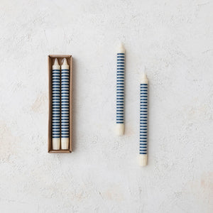 Striped Unscented Taper Candles Boxed Set of 2 - Blue
