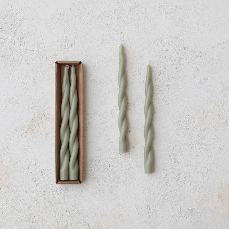 Unscented Twisted Taper Candles Boxed Set of 2 - Light Grey