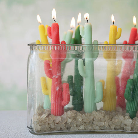Unscented Cactus Taper Candles Set of 2 - Mint