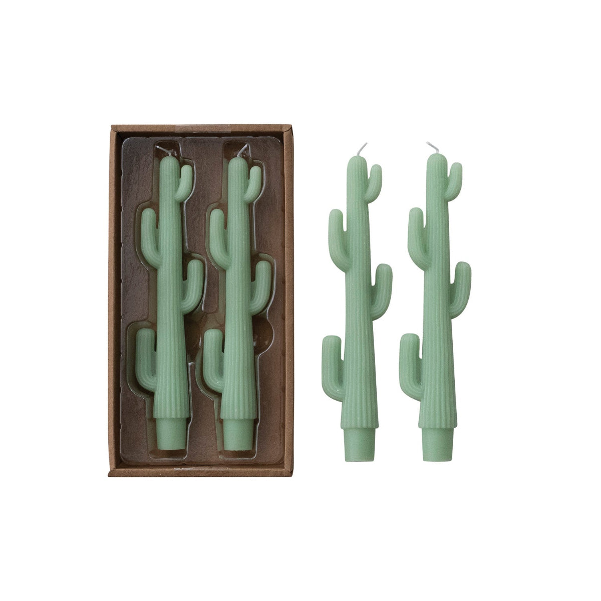 Unscented Cactus Taper Candles Set of 2 - Mint