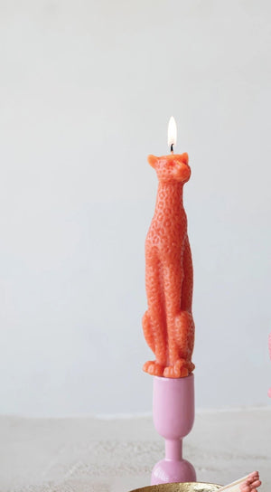 Unscented Leopard Taper Candles Set of 2 - Coral - Hello World Modern Mercantile