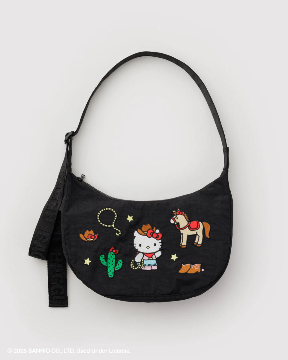 Medium Nylon Crescent Bag - Embroidered Hello Kitty Western - Hello World Modern Mercantile