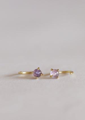 18K Gold Vermeil Dainty Huggie Hoop Earrings - Amethyst