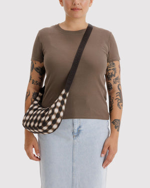 Small Nylon Crescent Bag - Blurred Gingham Brown