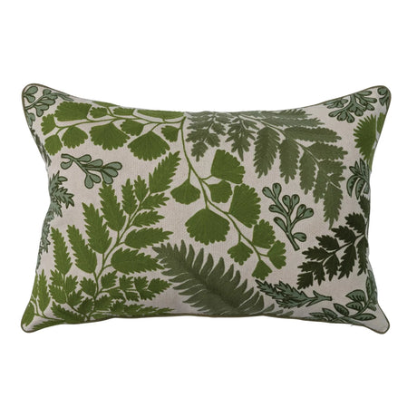 Botanical Fern Embroidered Lumbar Pillow 24" x 16"
