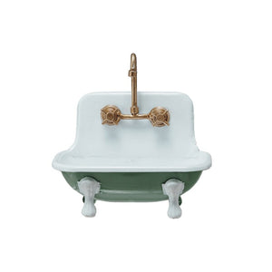 Metal Sink Soap Dish with Faucet & Knobs - White/Green/Gold - Hello World Modern Mercantile